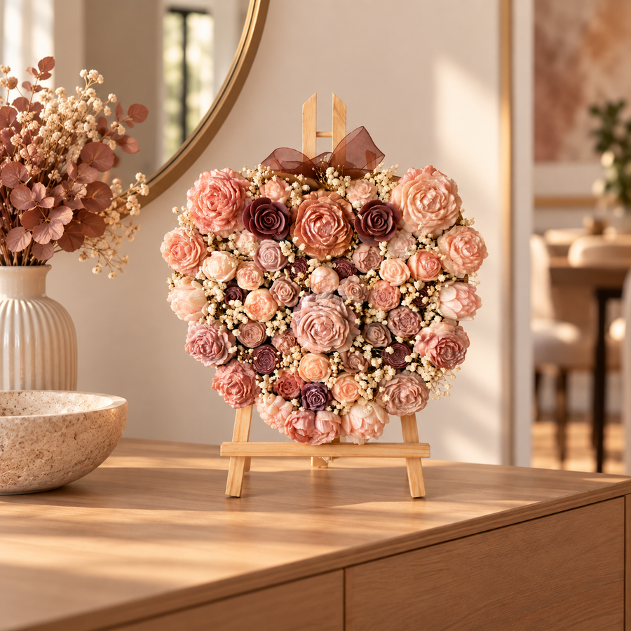 Cœur fleuri sur chevalet